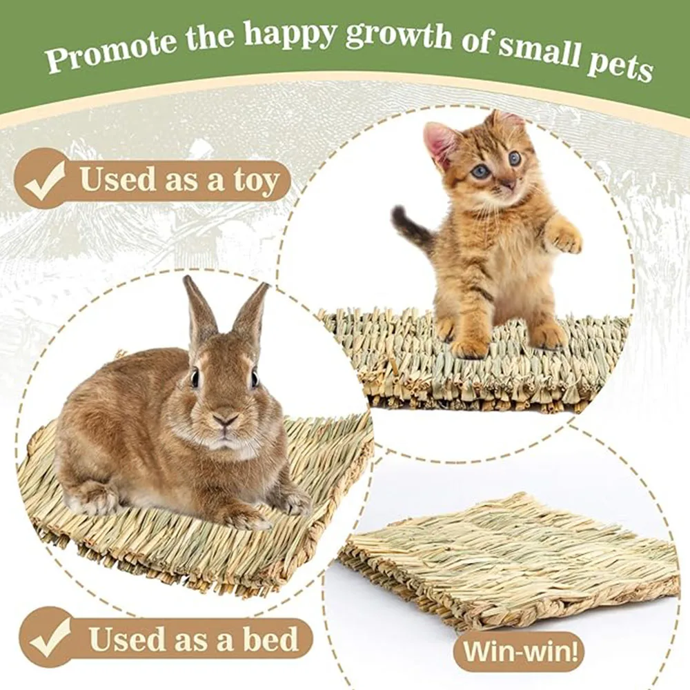 Conejo mascota estera para masticar Animal PEQUEÑO estera de heno tejida casa de paja Natural jaula accesorios para conejillo de indias Chinchilla hámster rata