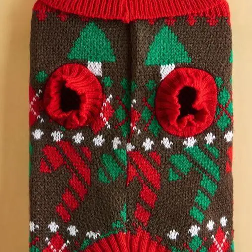 Pet Christmas Sweater Knitted Sweater Mid High Neck Warm Diamond Grid Pattern Comfortable Pet Dog Autumn and Winter Clothes - imagen 3