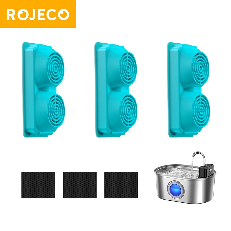 ROJECO-filtro de fuente para gatos, fuente de agua inalámbrica de acero inoxidable de 3,2l, dispensador de agua para mascotas de 4000mAh, filtros de repuesto