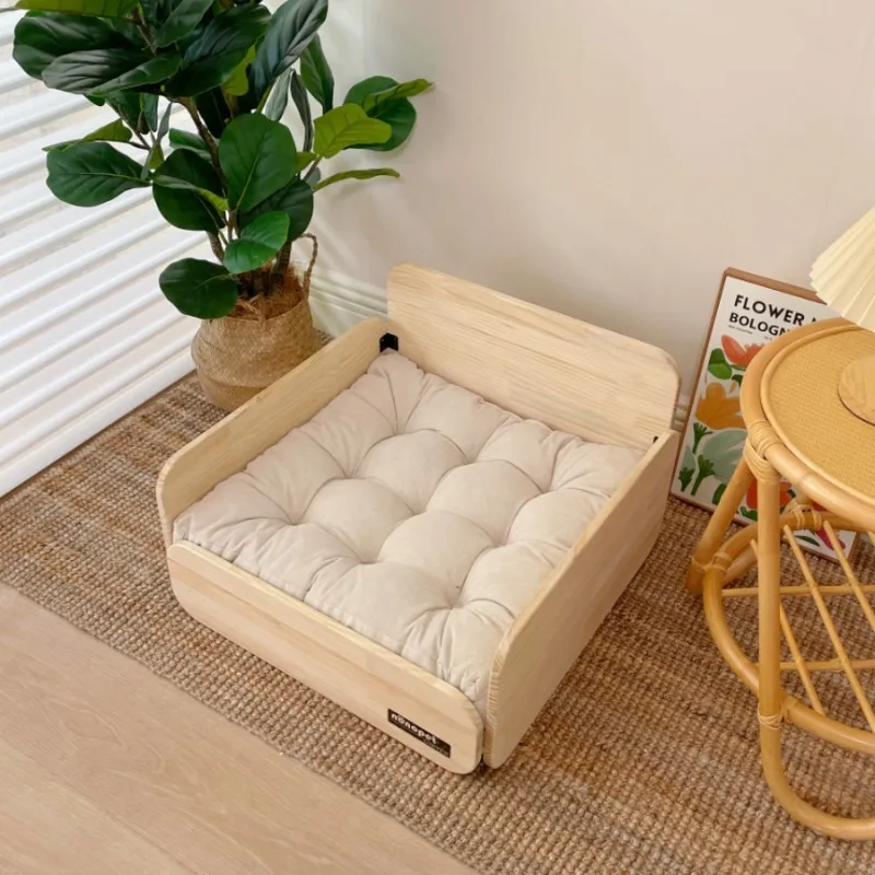 Sofá de madera para perros y gatos con estera extraíble, perrera pequeña para las cuatro estaciones, muebles para el hogar, suministros de cama suave de lujo para gatos - imagen 4