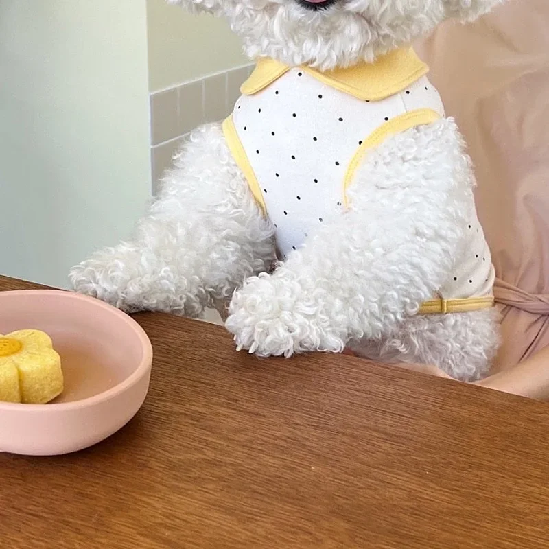 Chaleco de algodón bonito para mascotas de verano, chaleco de encaje de lunares, ropa bonita para mascotas, ropa para perros y gatos, chaleco para perros Yorkshire con oso de peluche - imagen 4