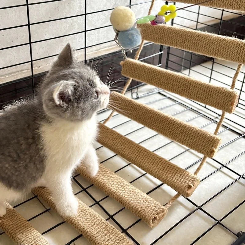 Muebles de pared para gatos, estructura de escalada de suelo de 50 cm, escalera de escalada de madera maciza con cuerda de cáñamo, estructura de escalada multifuncional - imagen 3