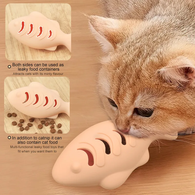 Juguete interactivo de silicona para gatos, pez, juguetes para mascotas, limpieza de dientes de gatito, comida para fugas, juguetes para masticar, almacenamiento de alimentos, suministros para mascotas - imagen 2