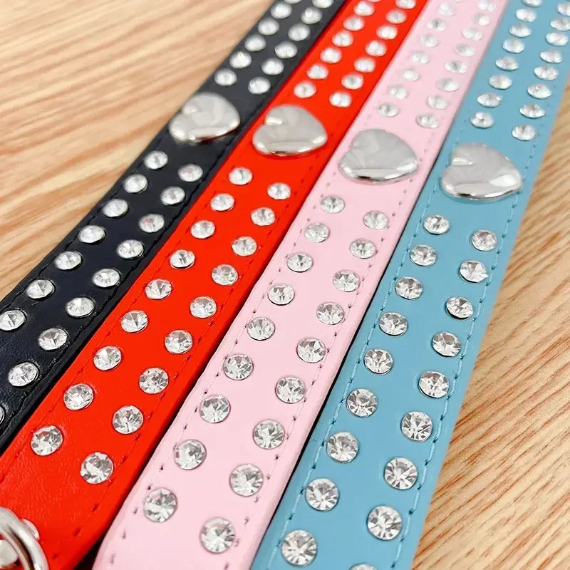 Collar de perro con diamantes de imitación de corazón de amor, cuero PU, Chihuahua, Yorkie, Collar de fiesta, cuidado de gatos, regalo decorativo, suministros para mascotas, moda - imagen 5