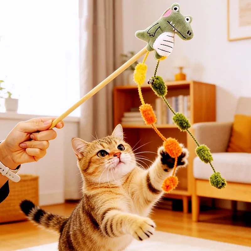 Juguete interactivo para gatos: bola peluche, borlas y palo largo - imagen 2