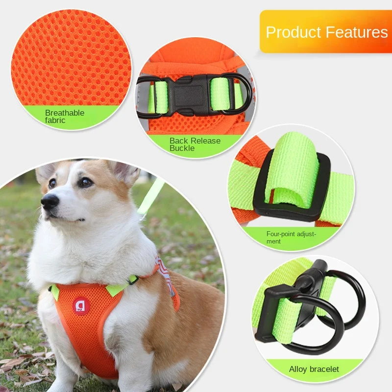 Nueva cuerda de tracción para mascotas, correa reflectante transpirable para el pecho, cuerda para caminar para perros pequeños y medianos - imagen 3