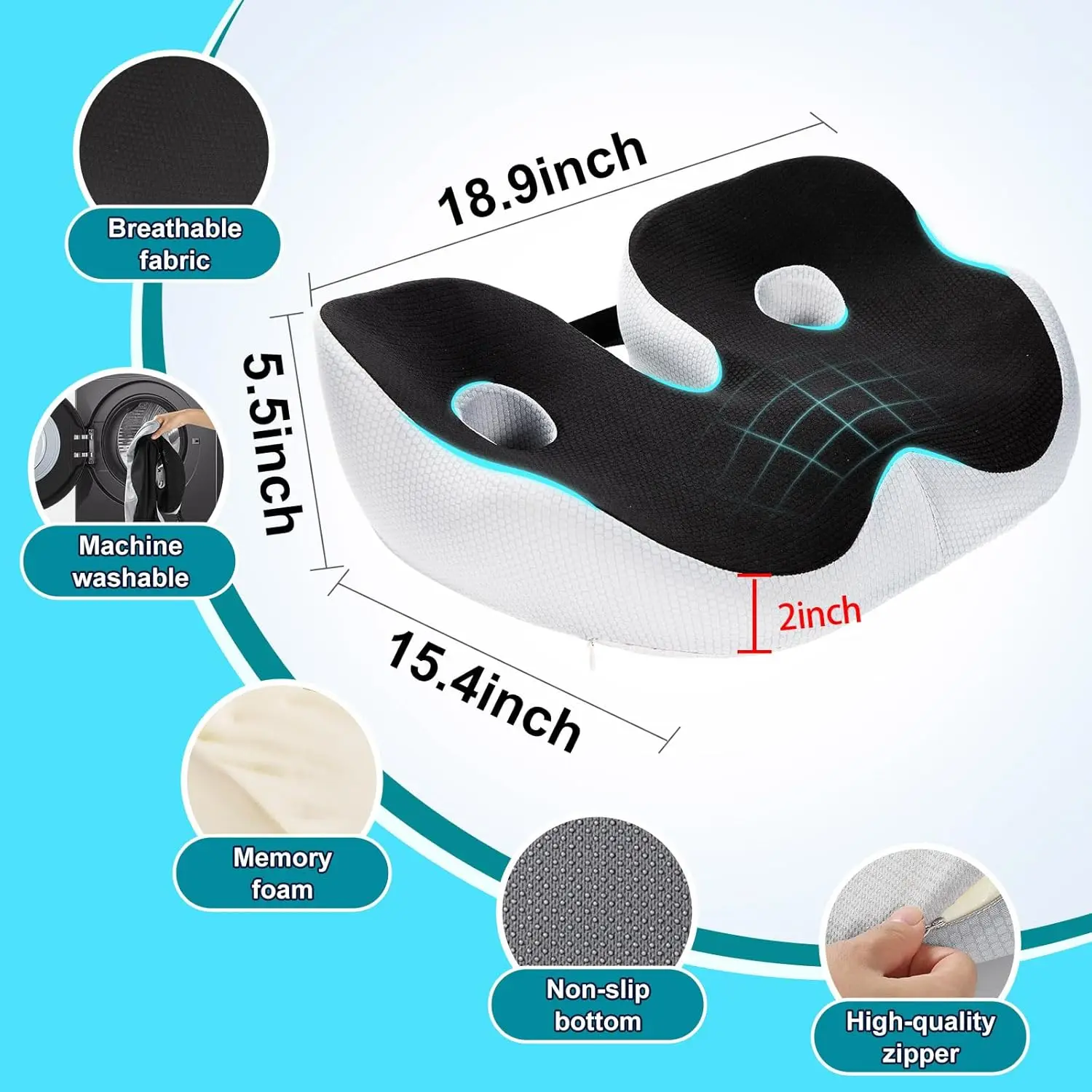 Cojín de asiento grande de espuma viscoelástica para aliviar la presión, almohada antideslizante para aliviar el dolor de ciática y hueso de guerra, cojines para sillas de oficina