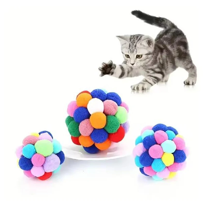 Juguetes para gatos, pelota de peluche para gatos, juguete para mascotas, campana elástica, bola alta, pelota de lana colorida para gatos, suministros para mascotas - imagen 4