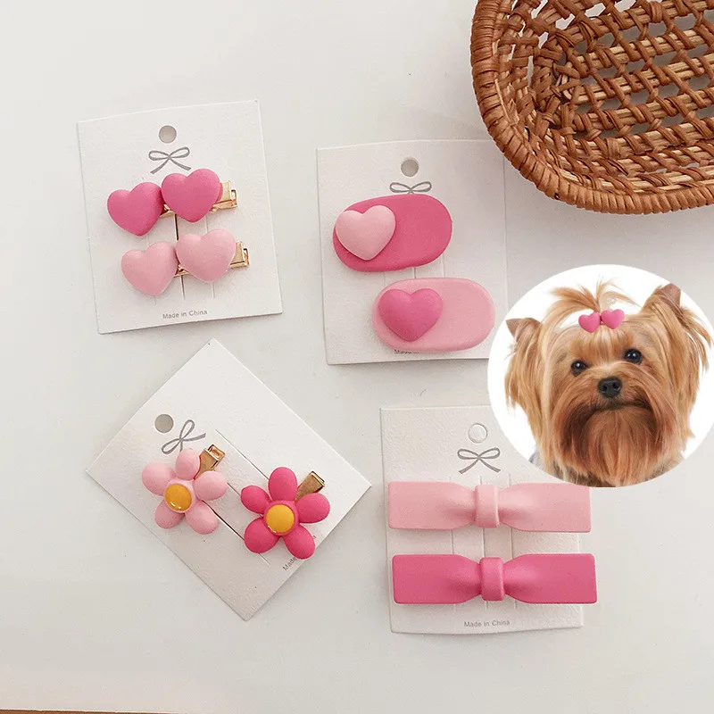 Horquilla para perro con lazo rosa dulce, suministros de belleza para gato, tocado con pinza para el pelo con forma de corazón para perro pequeño, suministros para mascotas, 1 ud. - imagen 2