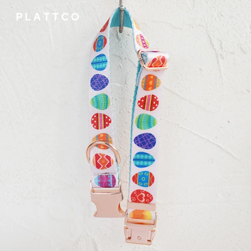 PLATTCO-Juego de diseño único con estampado de perro, patrón de huevos de Pascua felices, hebilla de oro rosa de alta calidad, 5 tamaños, PDC341RG y PDL341RG - imagen 2