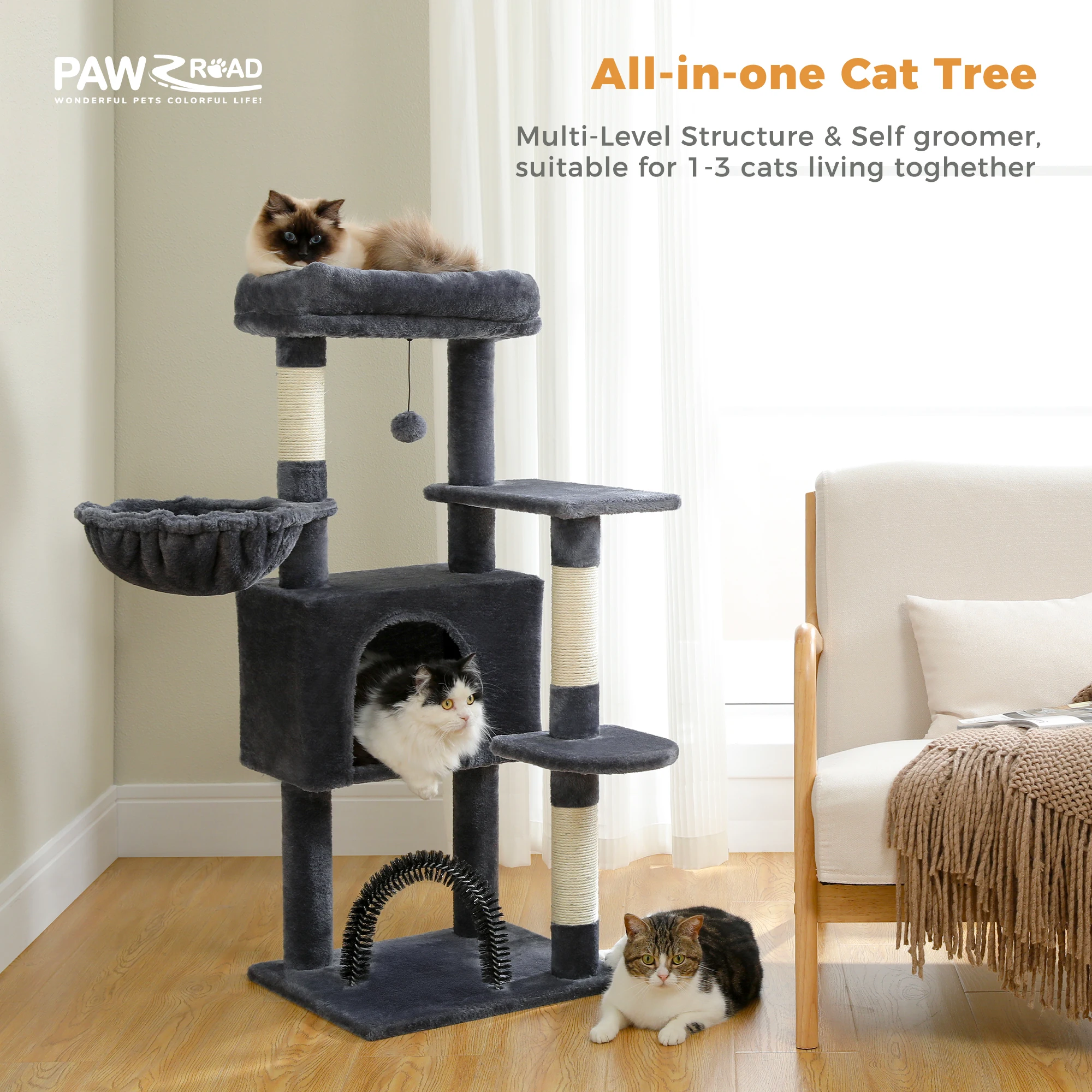 Torre de rascador para gatos con postes de sisal, condo y almohadilla suave - imagen 5