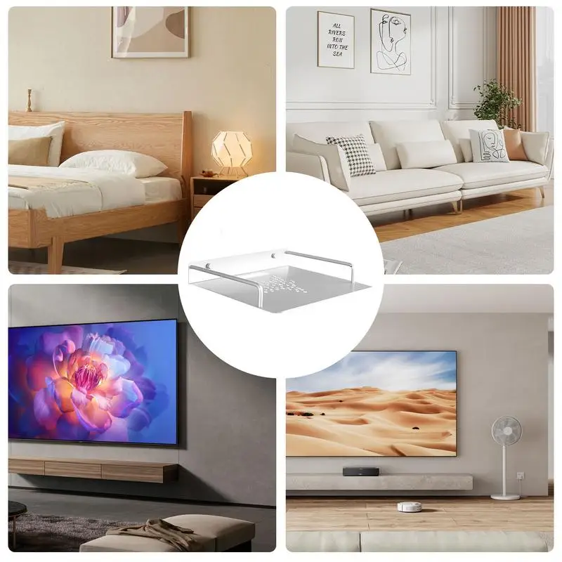 Estante de almacenamiento de enrutador montado en la pared, estante de enrutador de Metal de una sola capa, estante de almacenamiento de aluminio negro, bandeja para tablero de enchufes - imagen 4