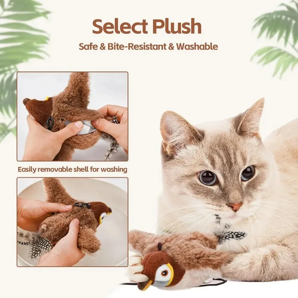 Juguetes interactivos para gatos, pájaro batiente recargable (sin volar) con hierba gatera para gatos de interior, juguetes de peluche activados por tacto - imagen 5