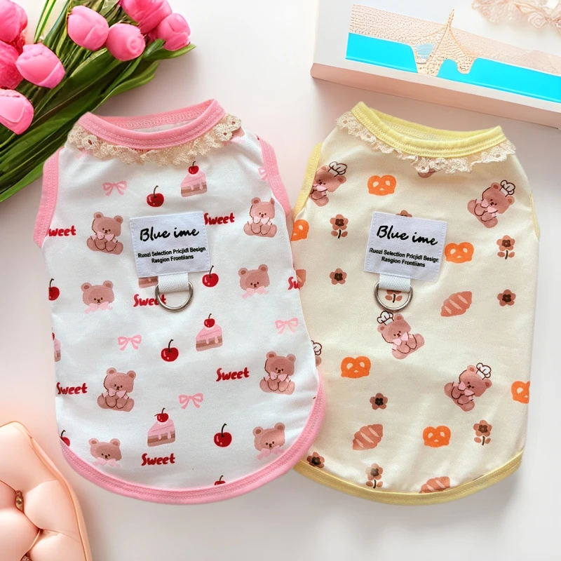 Chaleco de encaje fino de primavera para mascotas, ropa para perros y gatos, chaleco de peluche, ropa para cachorros, ropa para perros pequeños, chalecos refrescantes