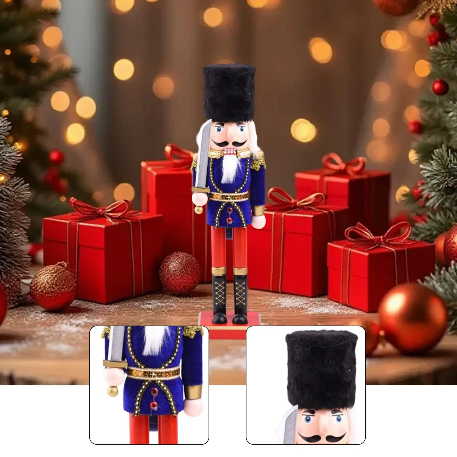 Nutcracker Statue Wood Ornament Large Christmas Figurine Decorative Sculpture for Living Room and Office Nutcracker Statue Wood Ornament Large Christmas Figurine Decorative Sculpture for Living Room and Office