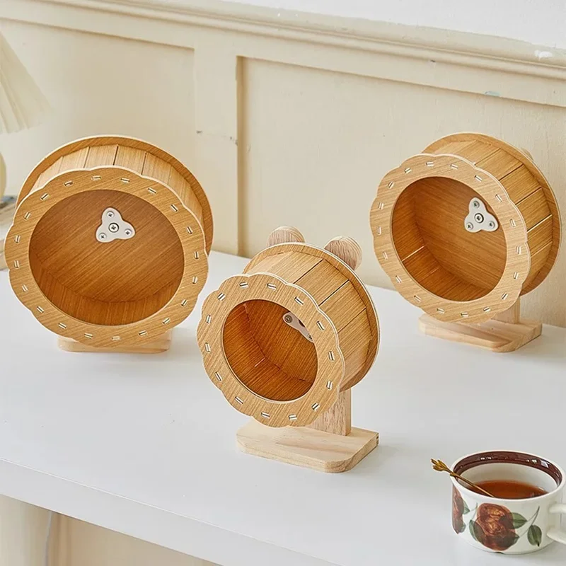 Rueda para hámster de madera maciza de 21CM, ejercicio silencioso, rueda para correr con soporte, tren con rodillo, juguetes para animales pequeños, productos para mascotas - imagen 5