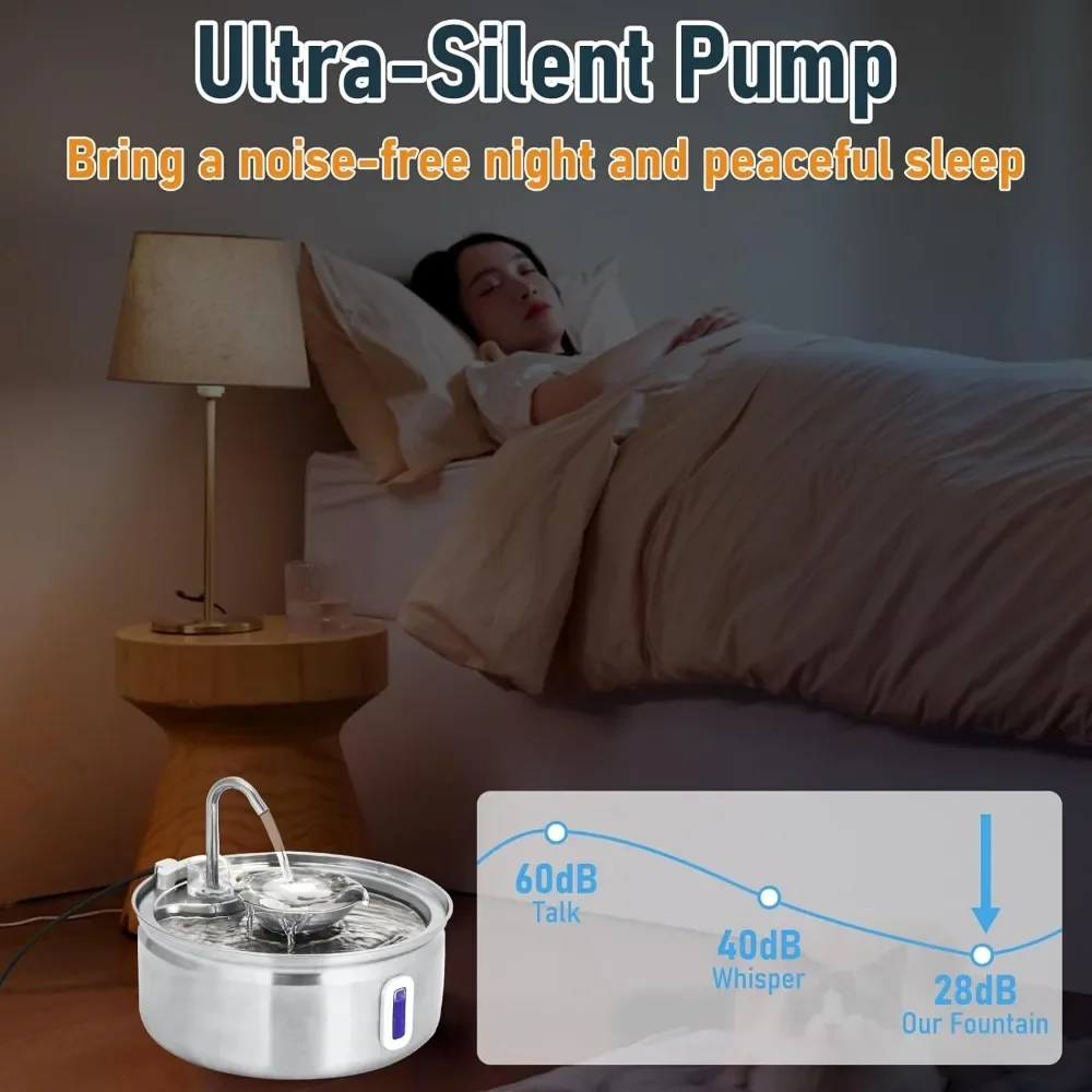 Fuente de agua de acero inoxidable para perros y gatos, cuenco automático con ventana de nivel de agua, fuente para mascotas de 3,2 L - imagen 3