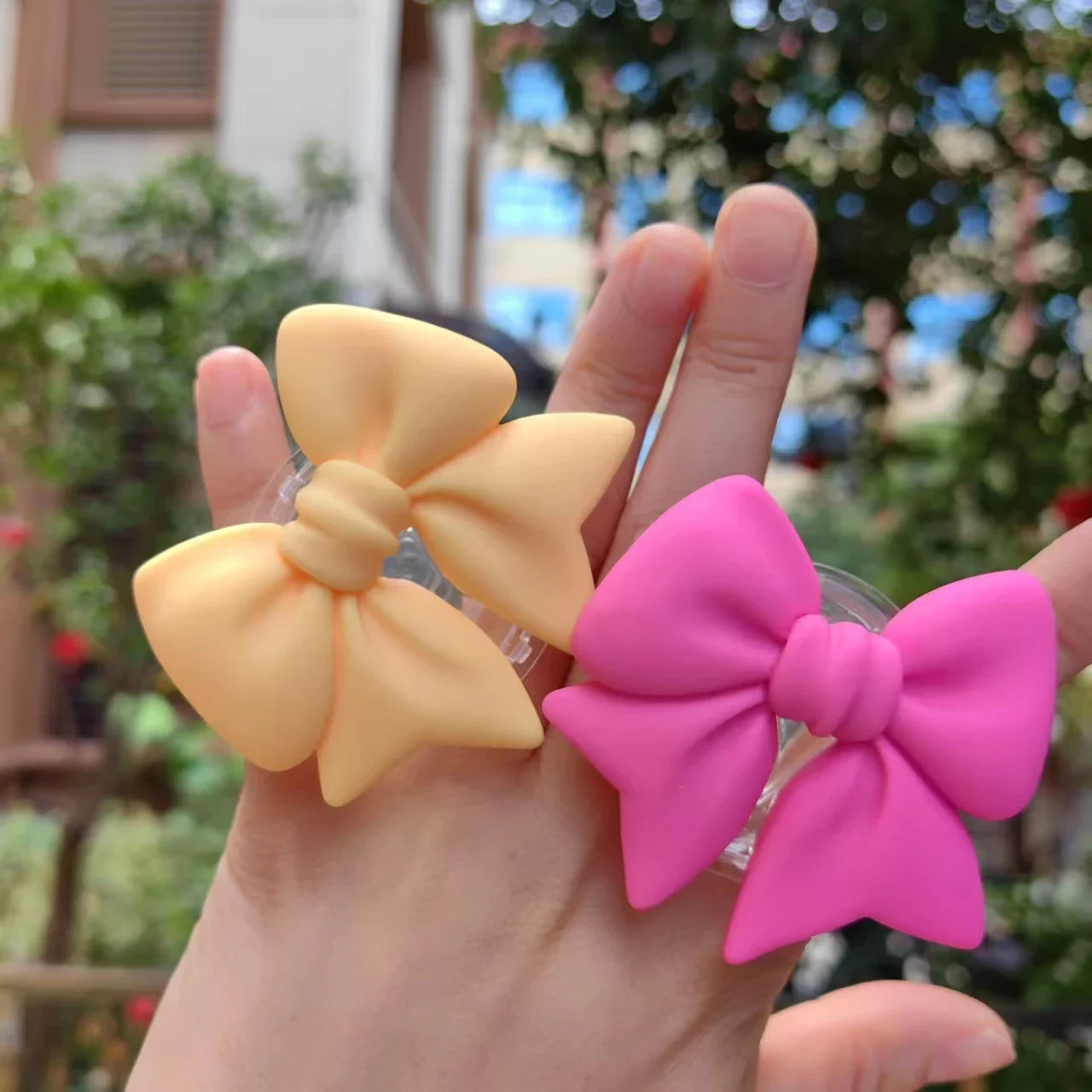 Soporte Universal para teléfono inteligente, accesorio de Color Macaron liso, con lazo, para chica coreana - imagen 2