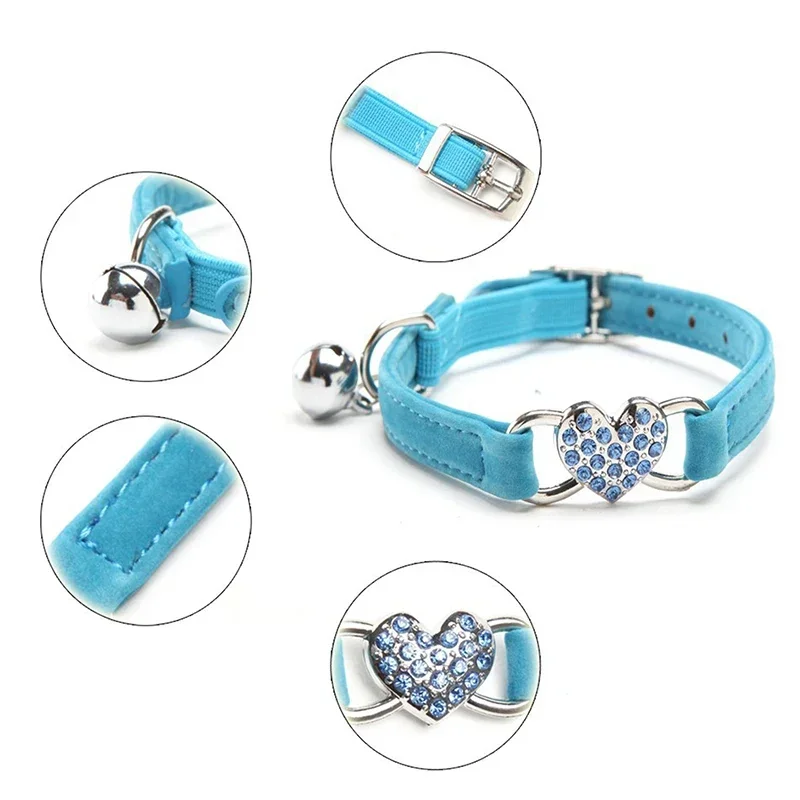 Collar elástico de seguridad para perro, patrón de estampado de garra, campana plateada, terciopelo suave, diamantes de colores, Collar para gato, suministros para mascotas, accesorios - imagen 2