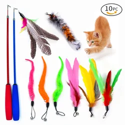 Set de 10 cañas de pescar con plumas para gatos – Juguete interactivo