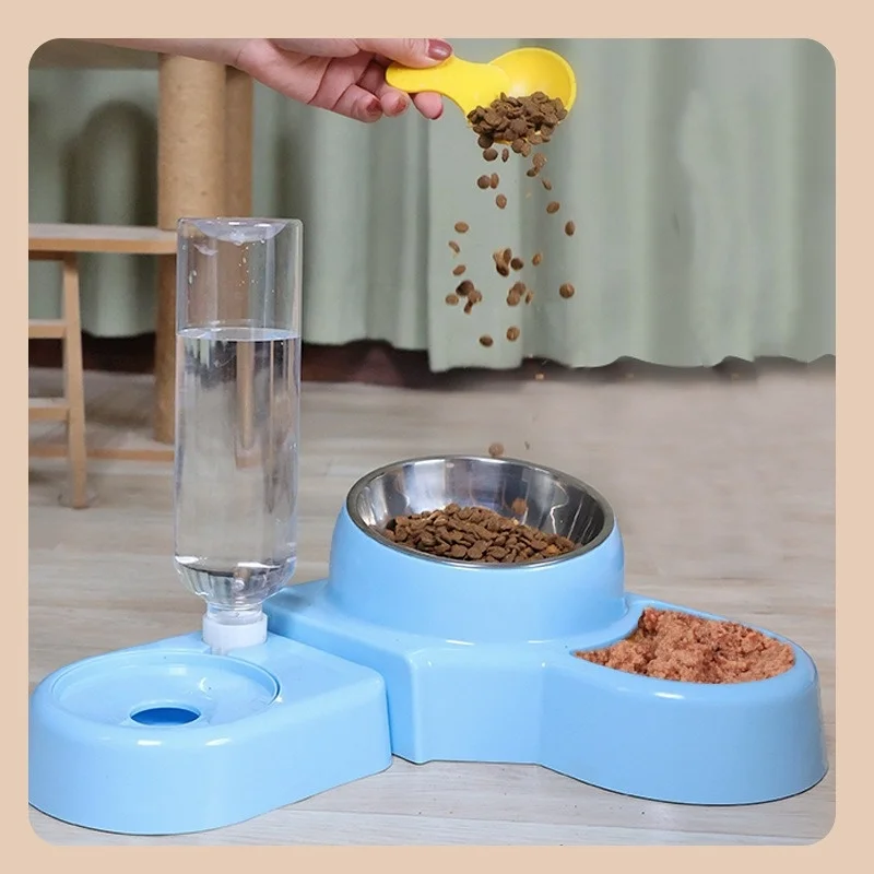 Cuenco azul para perros y gatos, fuente automática para comida, alimentador de agua, contenedor para gatos, Artículos para Mascotas, beber, dos en uno, 1 Juego - imagen 2