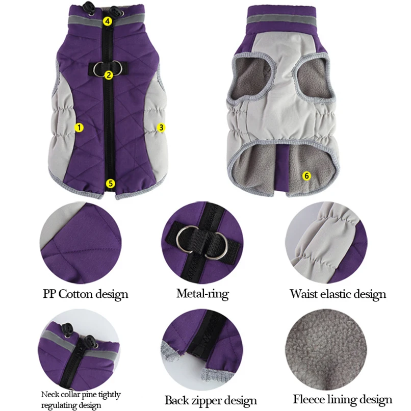Chaqueta de invierno para perros pequeños y medianos, ropa reflectante acolchada para cachorros, chaleco Yorkie, Chihuahua, disfraces de Bulldog Francés - imagen 2