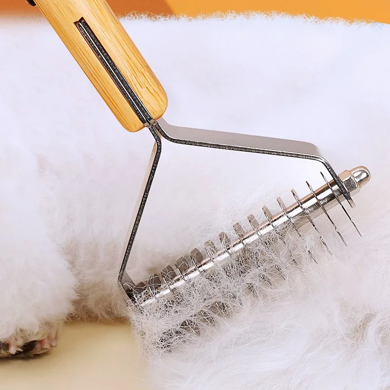 Peine para perros, cepillo de acero inoxidable para perros, peines con mango de madera maciza para perros, nudo de pelo, removedor de pelo para mascotas, peine de masaje para el cuidado de mascotas - imagen 4
