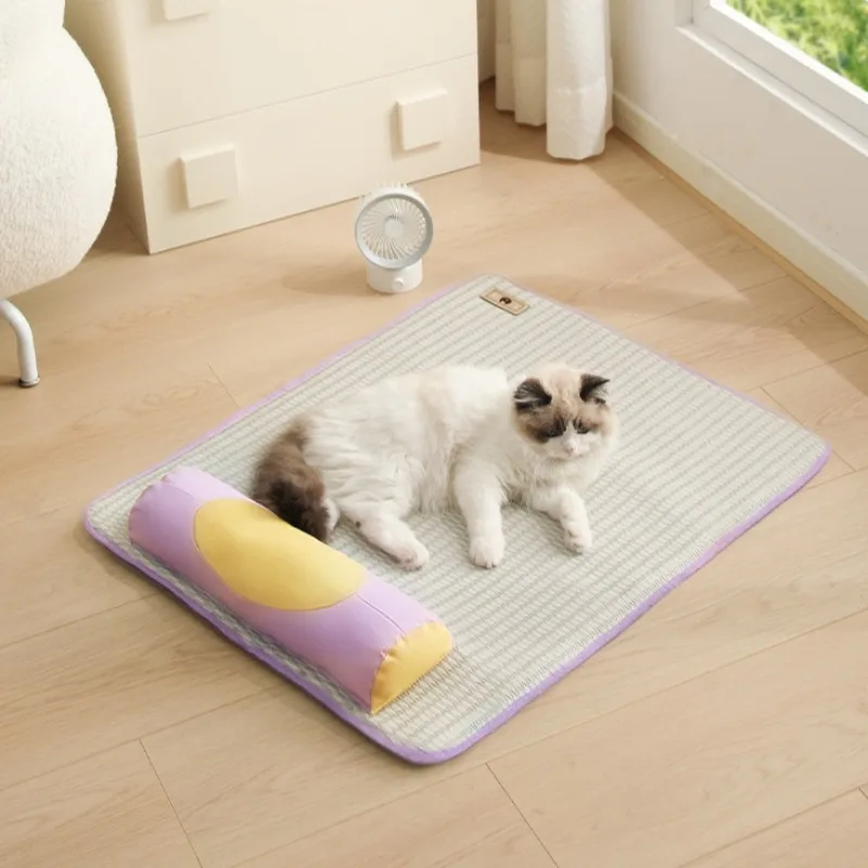 Esteras refrescantes para mascotas para perros, almohadilla para dormir transpirable de verano, suministros de disipación de calor para cachorros y gatos, estera de cama suave tejida de mimbre - imagen 4