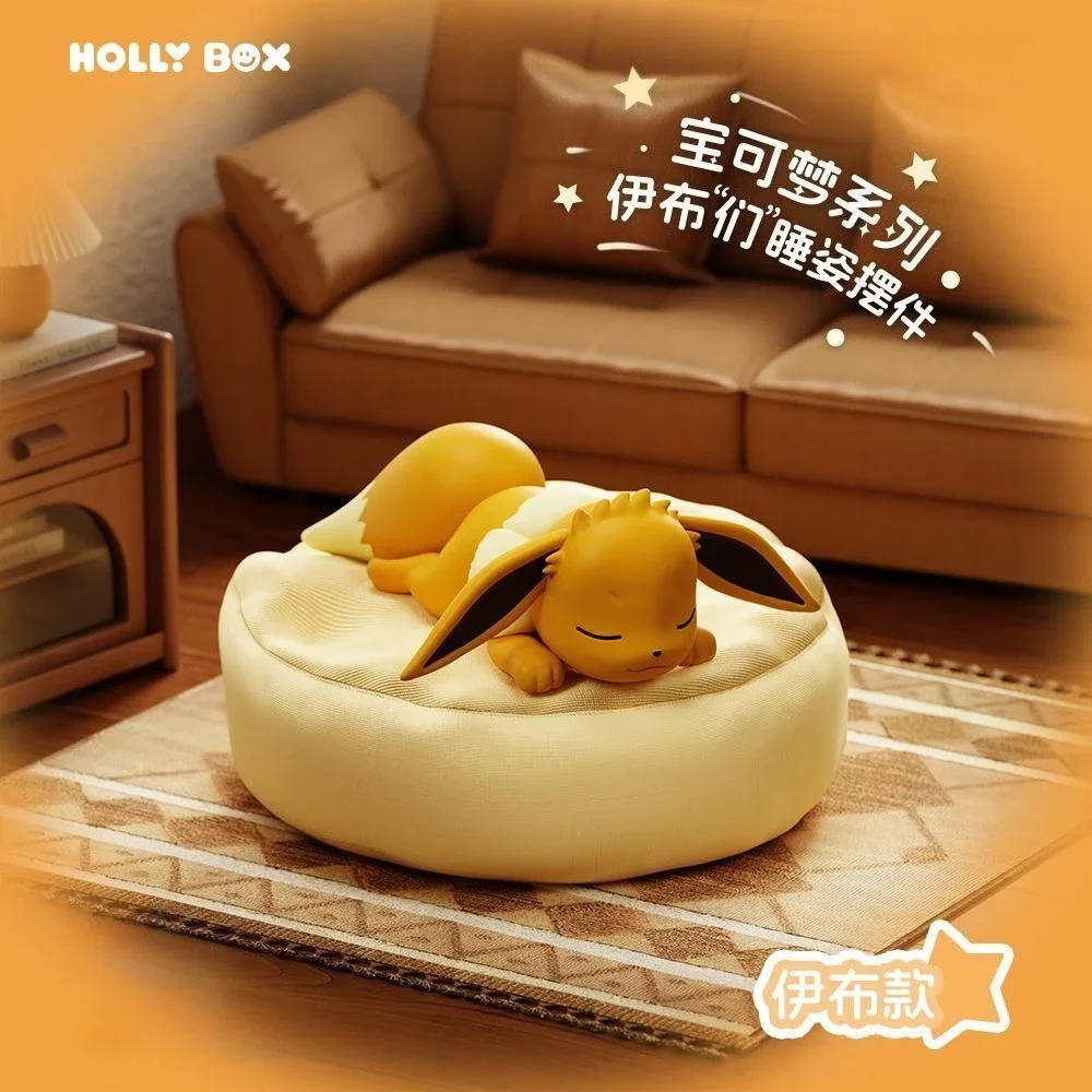 PKM Eevee Caja misteriosa de posición de dormir (nuevo original) Leafeon/Vaporeon/Flareon/Sylveon/Espeon/Umbreon Figuras Adorable juguete de regalo