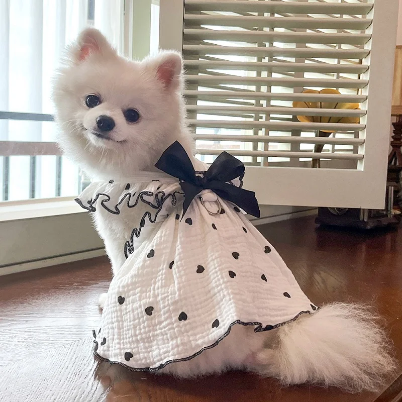 Vestido ligero verano para perros Chihuahua Bichon lazo corazones - imagen 5