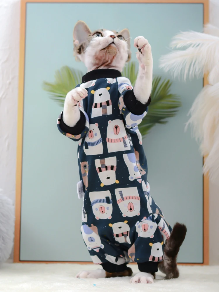 Ropa de gato Sphynx, mono bonito de algodón para gato y gatito, monos cálidos para gatos, sudaderas con capucha, disfraces para gato Sphinx Devon, ropa para gato - imagen 3
