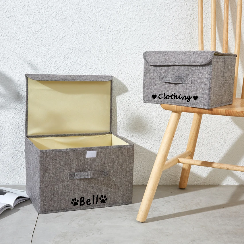 Cesta grande de almacenamiento para perros, caja de almacenamiento plegable personalizada para juguetes para mascotas, nombre impreso gratis, ropa con pata, zapatos con tapa, contenedor de identificación personalizado para mascotas - imagen 4