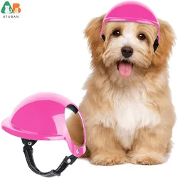Casco para perro ATUBAN con orificios para las orejas, correa ajustable, sombrero de seguridad para bicicleta y motocicleta para mascotas para conducción y conducción al aire libre, sombrero de seguridad para mascotas