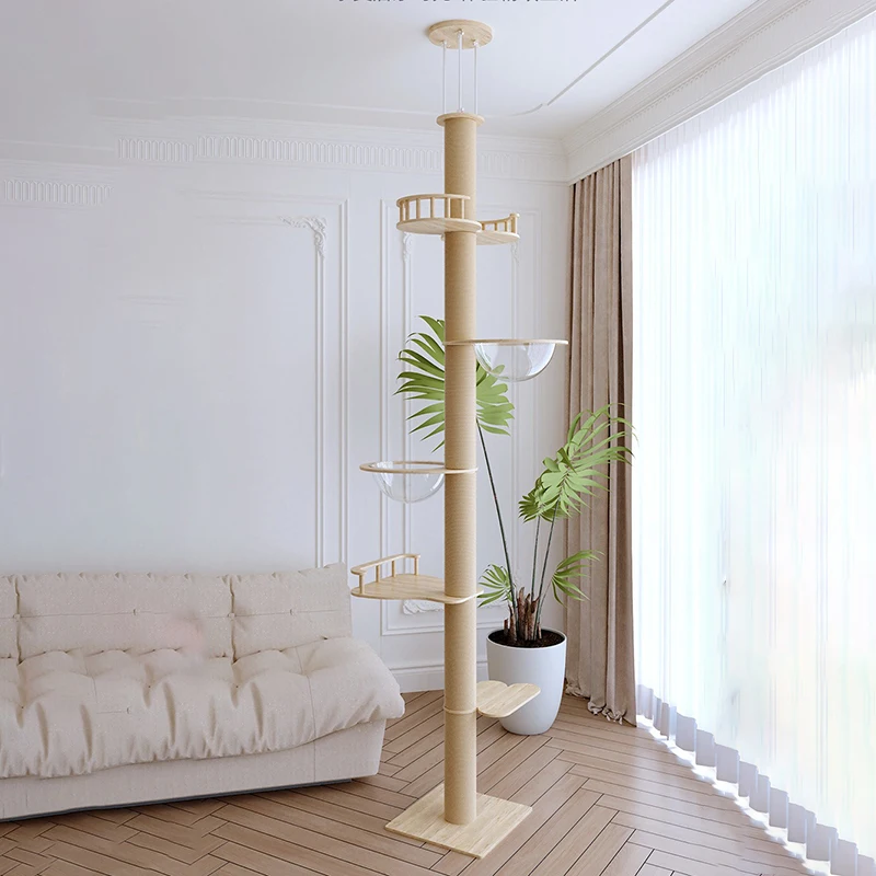 Marco de escalada de madera para gatos, torres grandes de suelo a techo, marco de escalada para gatos, poste rascador duradero, suministros de muebles para mascotas