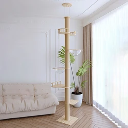 Árbol rascador de madera para gatos – Torre alta de suelo a techo