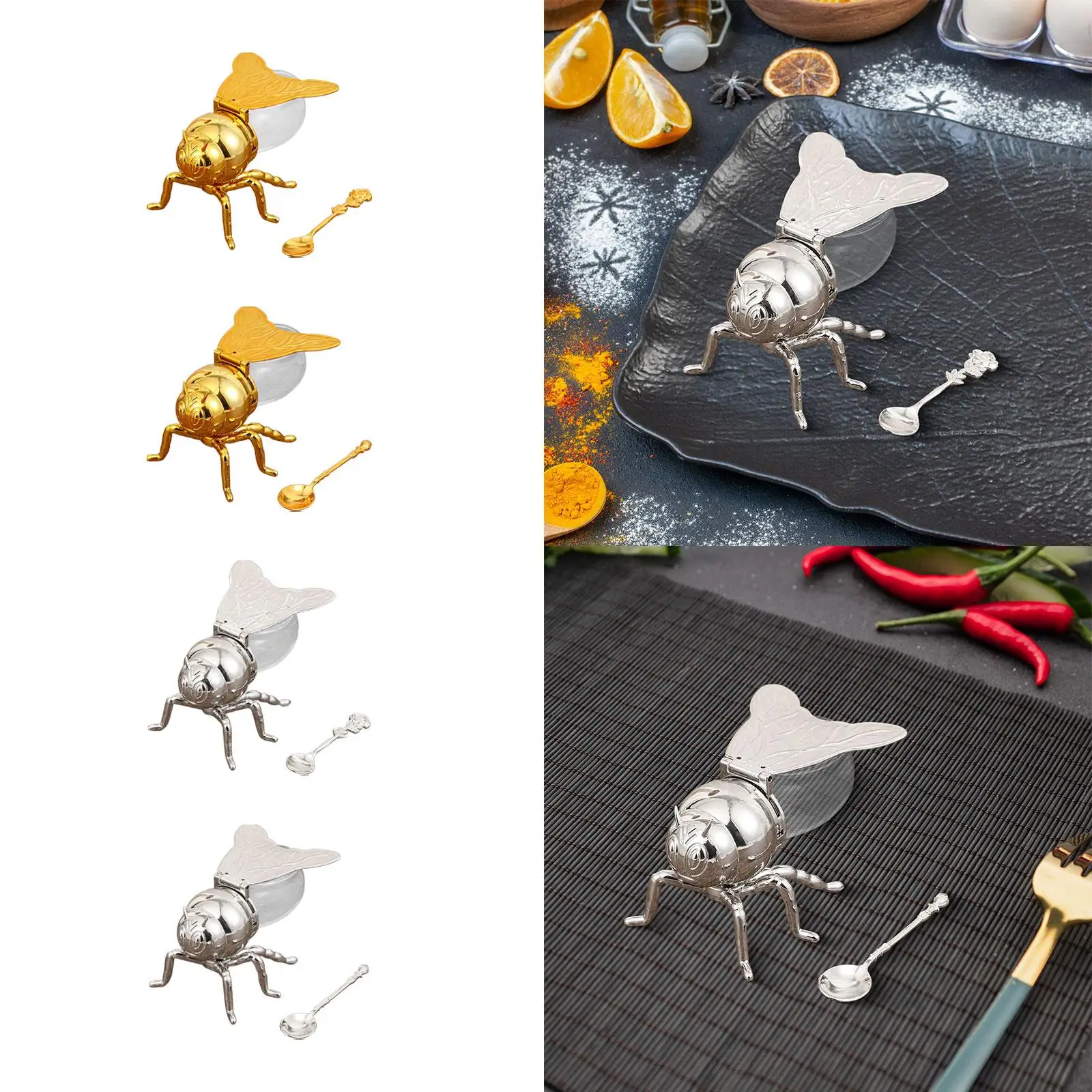 Bee Shaped Honey Jar with Spoon Creative Container Sugar Pots for Condiments Oil Store Honey Syrup Jam Kitchen Parties Dinner