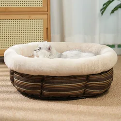 Cama nido antivuelco para perros y gatos – Lino suave, cómoda