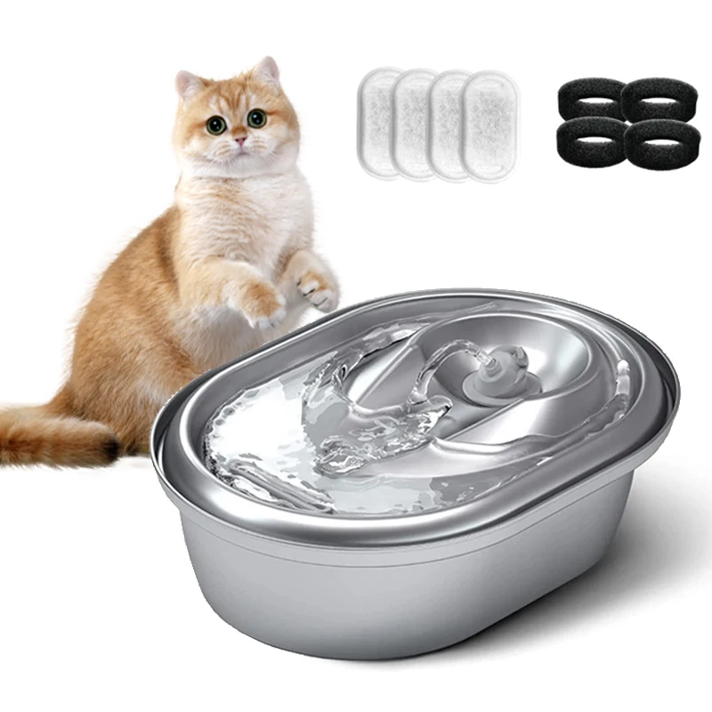 Fuente automática para gatos de acero inoxidable ultrasilenciosa de 2L, fuente con apagado automático, dispensador de agua para mascotas, fuente para gatos y perros - imagen 2