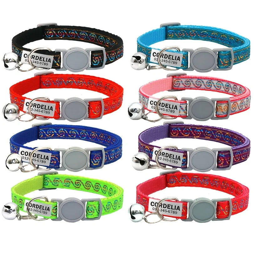 Collar de nailon personalizado con estampado de nubes para gato, Collar con etiqueta de nombre de identificación, productos para mascotas, suministros para gatitos Unisex pequeños y rápidos