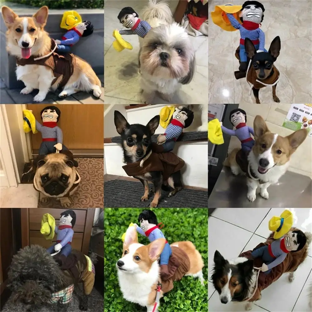 Ropa de jinete vaquero para perro mascota, traje bonito con sombrero para Halloween, Navidad, Festival, decoraciones para fiesta, disfraz de Cosplay para cachorros, 1 ud. - imagen 3