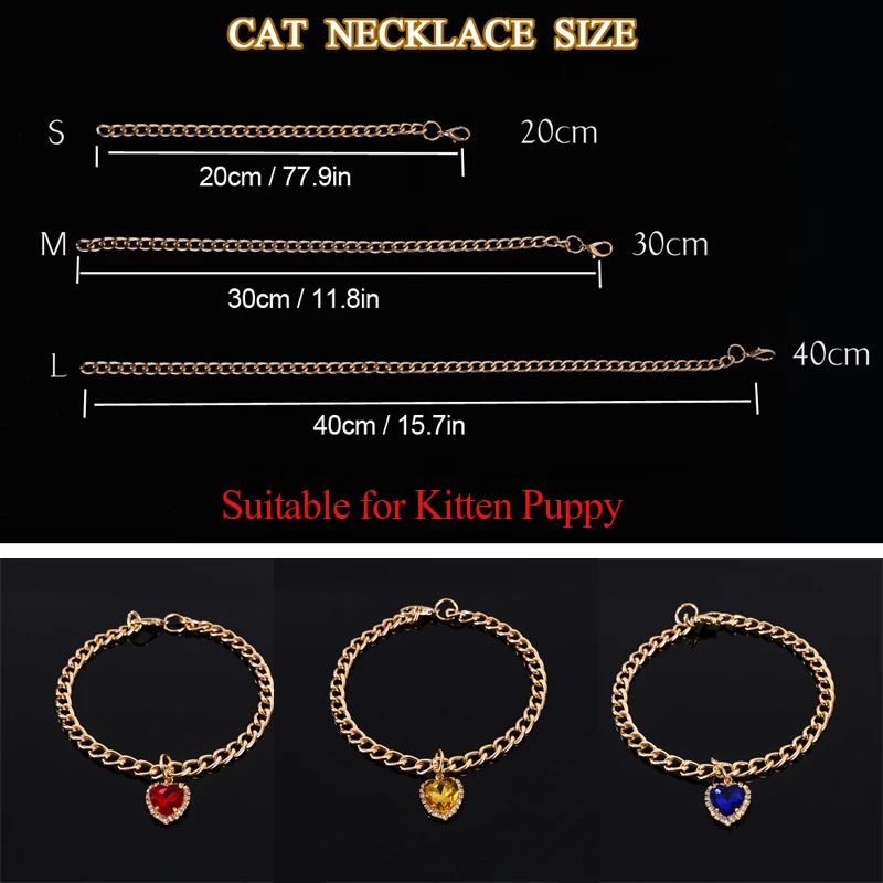 Collar de gato a la moda para gatos, cachorros, diseño de lujo, accesorios de joyería para mascotas, Collar de cadena con colgante de corazón de diamante - imagen 5