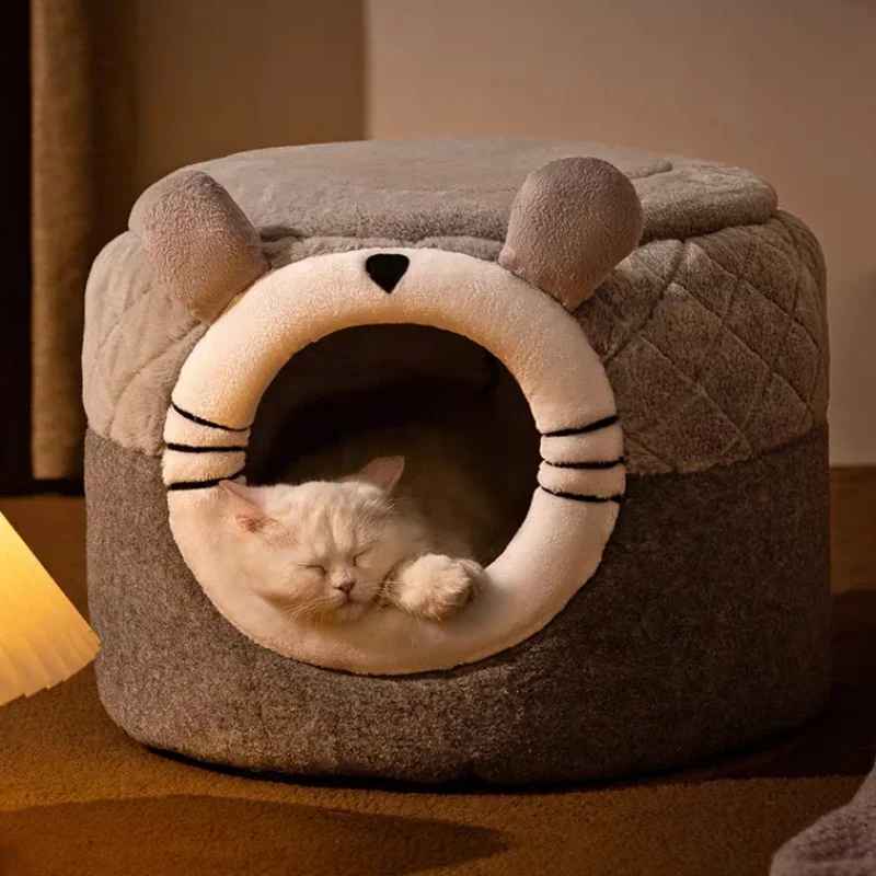 Cama bonita para gatos, casa para perros, Villa de invierno para gatos, perrera para dormir, nido cálido extraíble, tiendas cerradas, sofá cueva, suministros para mascotas, accesorio - imagen 5