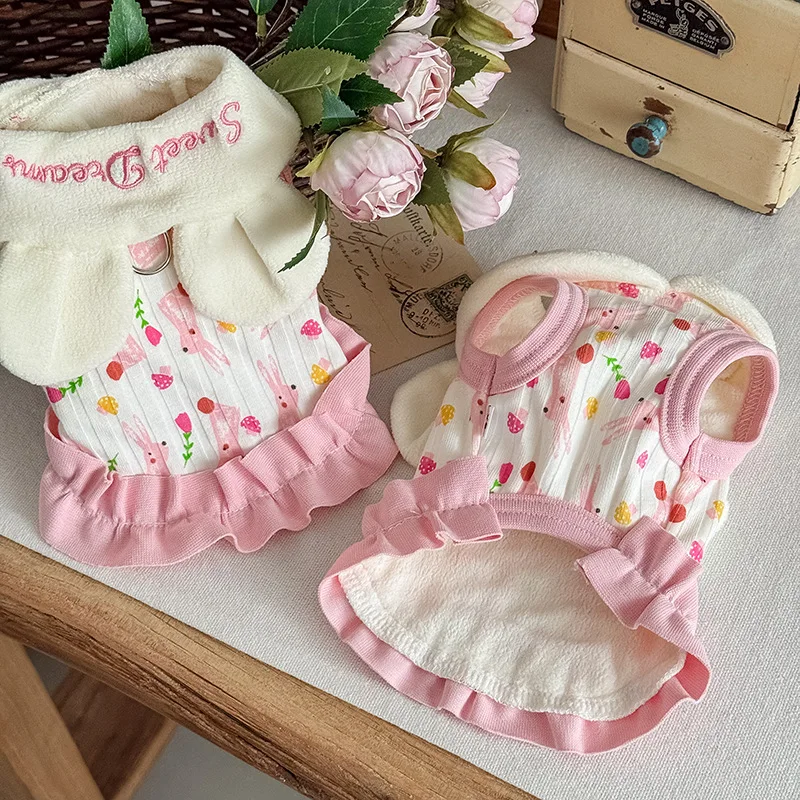 Pet Autumn and Winter Base Coat Dog and Cat Clothes with Plush Home Clothes Dress Puppy Dog Clothes for Small Dogs - imagen 4