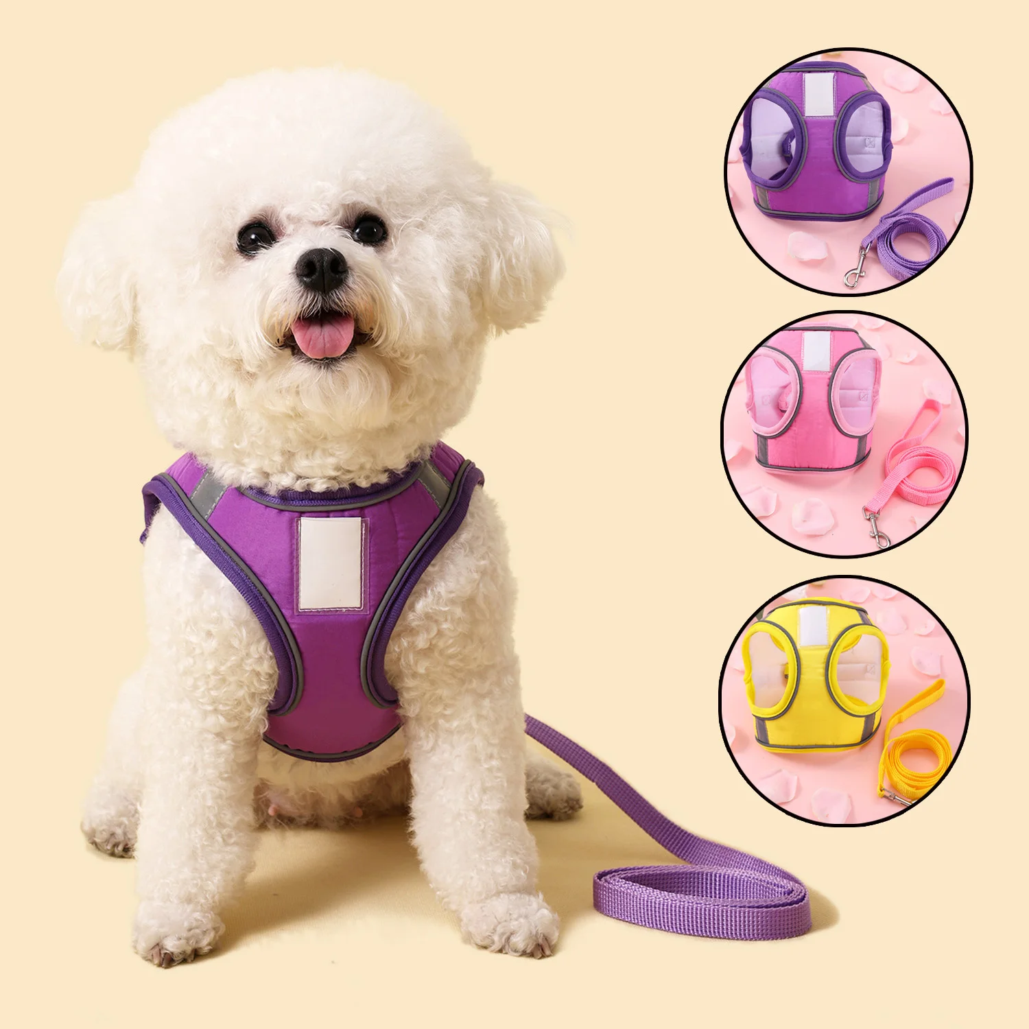 Arnés reflectante ajustable para gatos pequeños, conjunto de correa, arnés para gatos bonito y transpirable, cómoda correa mediana para perros con etiqueta de nombre