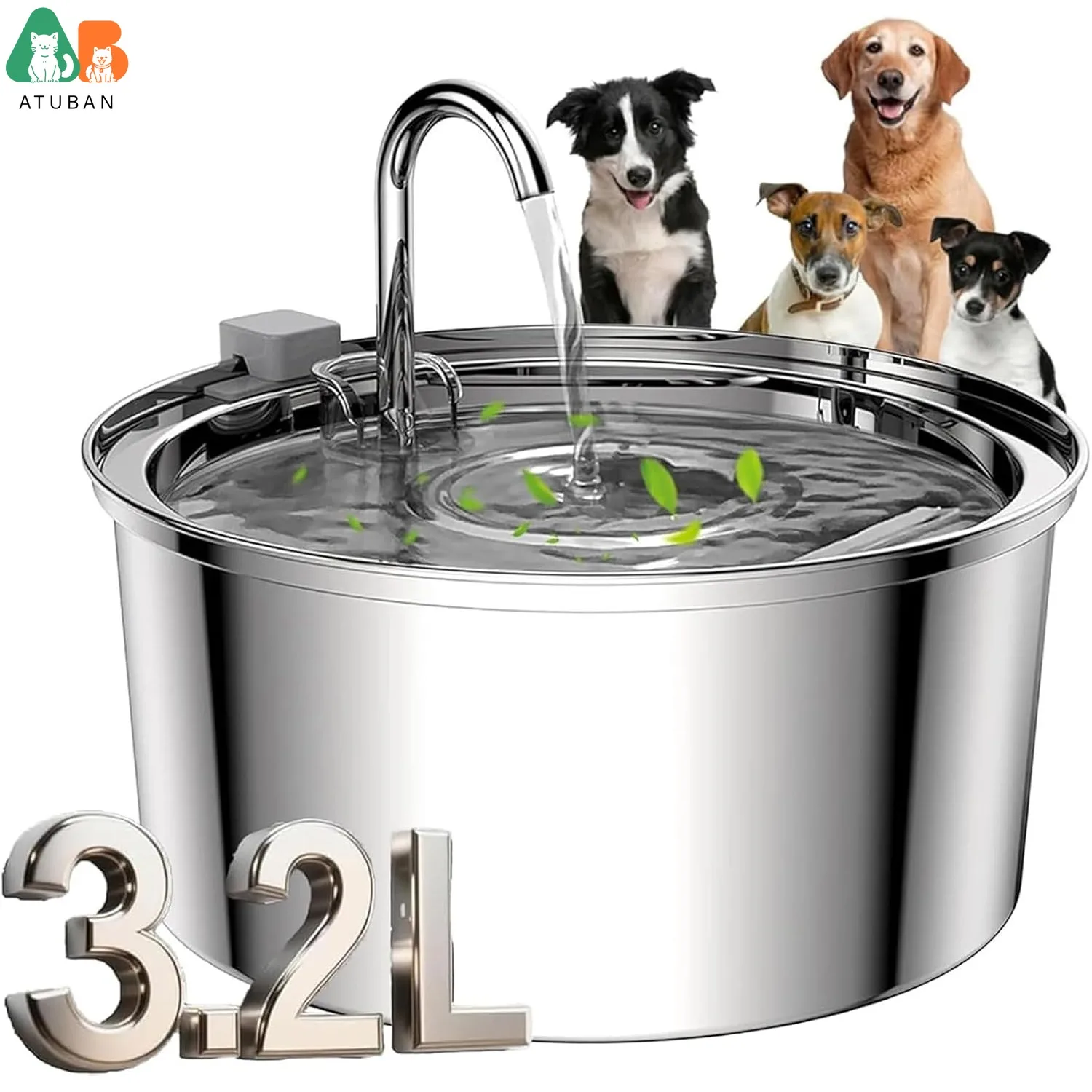 Fuente de agua para gatos y perros – Acero inoxidable ultrasilenciosa