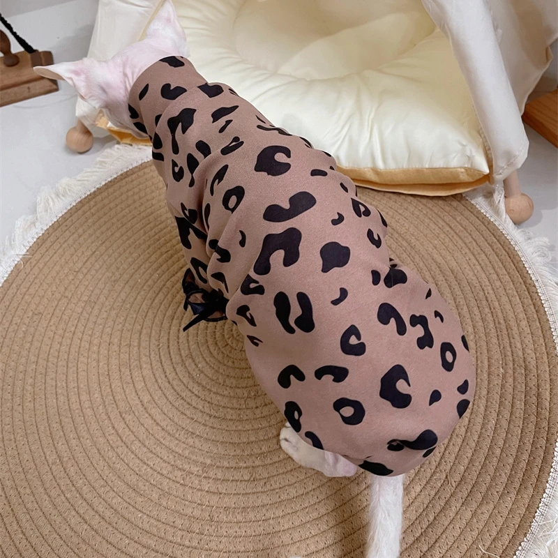 Chaqueta de café suave para gatos sfinx chaqueta de leopardo dulce de invierno y primavera chaqueta de encaje de algodón devenrex cachorro pijama térmico para gatos - imagen 5