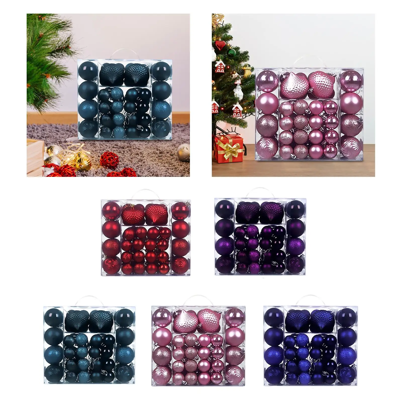 48 Pieces Christmas Balls Christmas Tree Decorations 4cm 8cm 6cm Christmas Baubles for Indoor Anniversaries Wedding Indoor