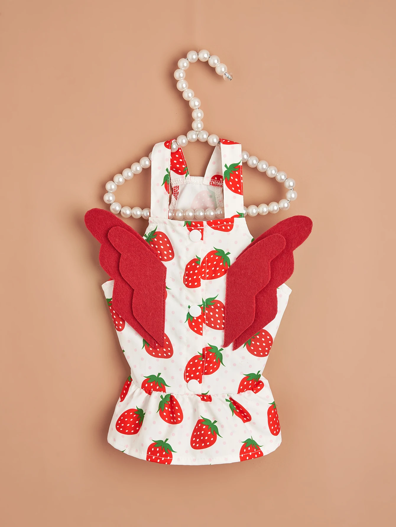 Vestido estampado para mascotas con alas, patrones de naranja y fresa, dulce traje de princesa para perros pequeños y gatos, adorable ropa para mascotas con alas - imagen 3