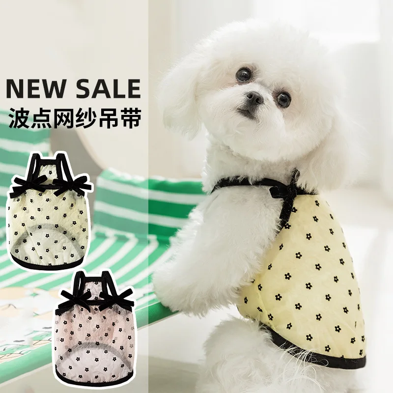Ropa para perros de verano, transpirable, fina, con ondas huecas, con lazo de malla, correa para gatos de tamaño pequeño y mediano, ropa para cachorros