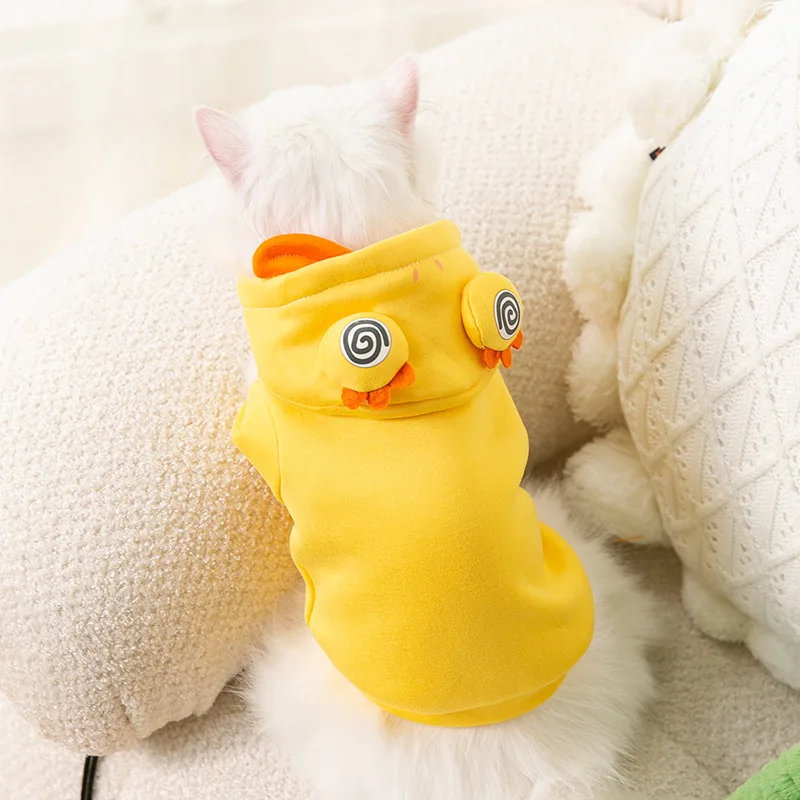 Sudadera con capucha de rana amarilla para gato, chaqueta cálida de algodón para perros pequeños, medianos y grandes, ropa informal bonita para mascotas, Otoño e Invierno - imagen 3